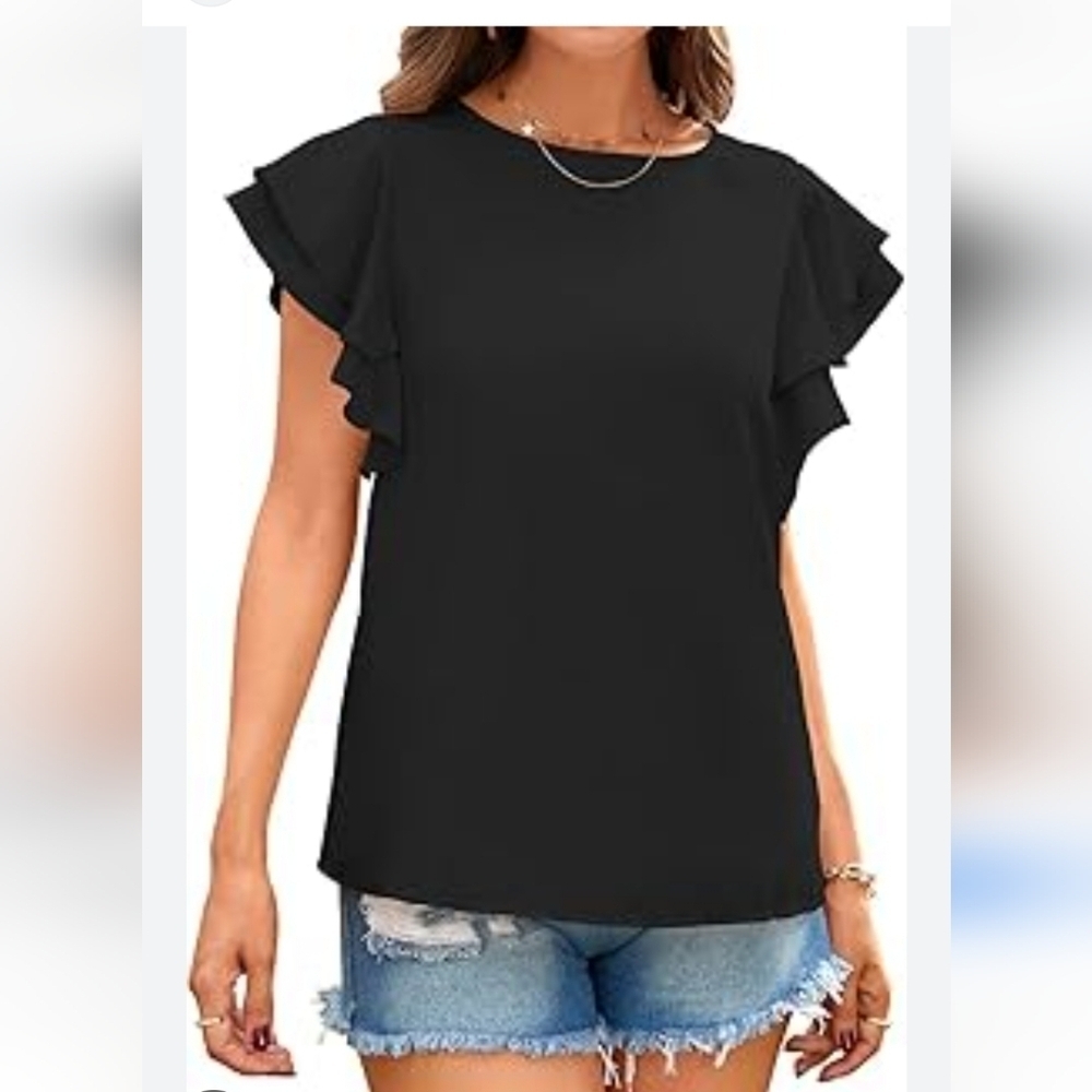 Massimo Dutti/ Black Ruffle Sleeve Top/ Stretchy/ Size US S